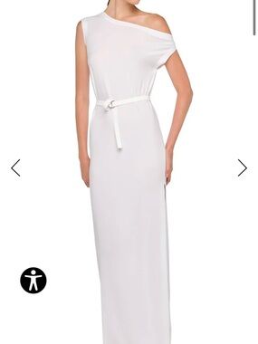 Norma Kamali Drop Shoulder White Maxi Dress with Belt